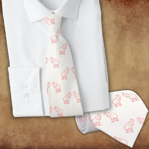 Elephants in red with raised trunks (on white) tie