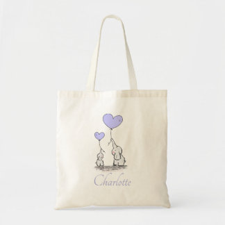 Elephants | Lilac Heart Balloons | Add Name Tote Bag