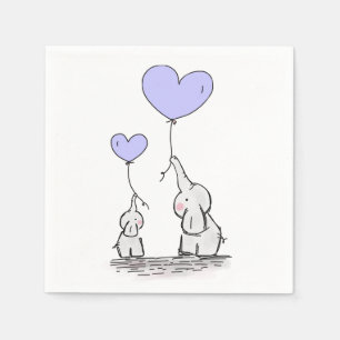 Elephants Lilac Heart Balloons Baby Shower Napkin