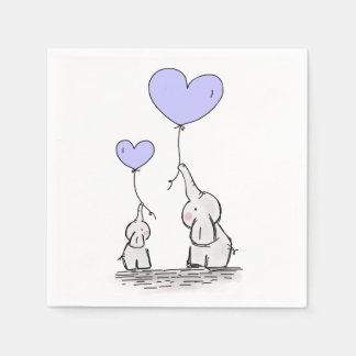 Elephants | Lilac Heart Balloons Baby Shower Napkin
