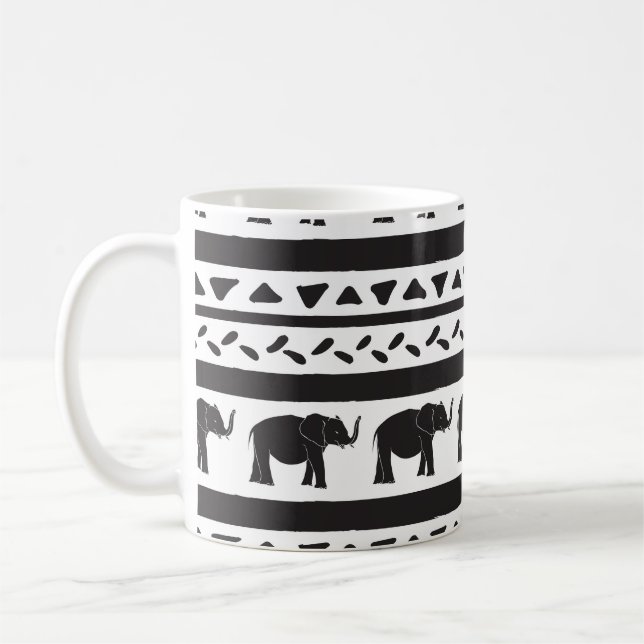 Elephants, lines, triangles, decorative seamless. coffee mug (Left)