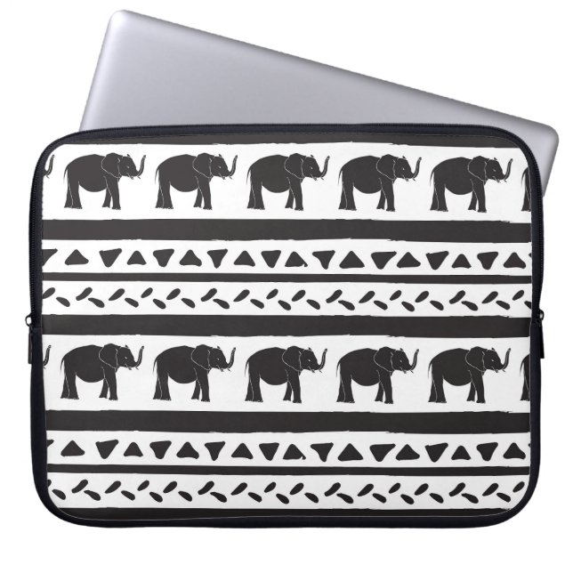 Elephants, lines, triangles, decorative seamless. laptop sleeve (Front)