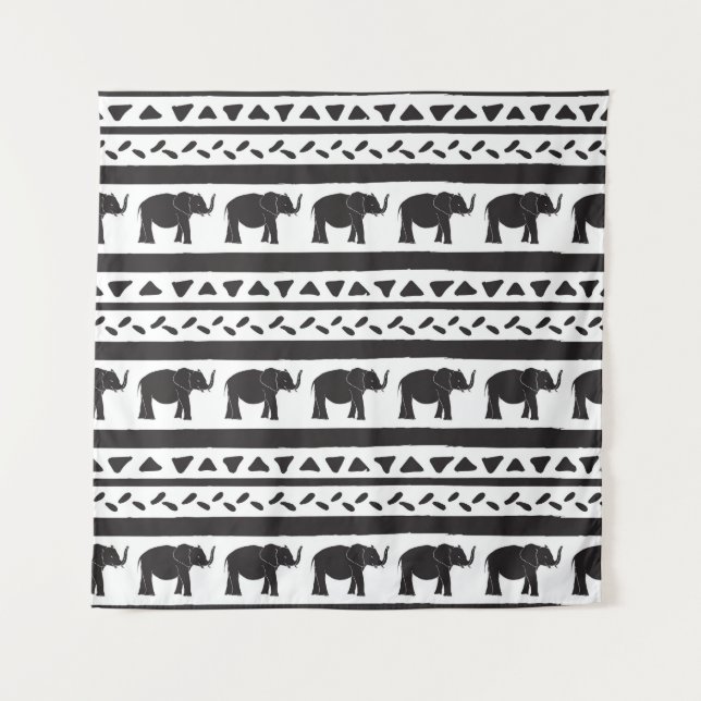Elephants, lines, triangles, decorative seamless. tapestry (Front)