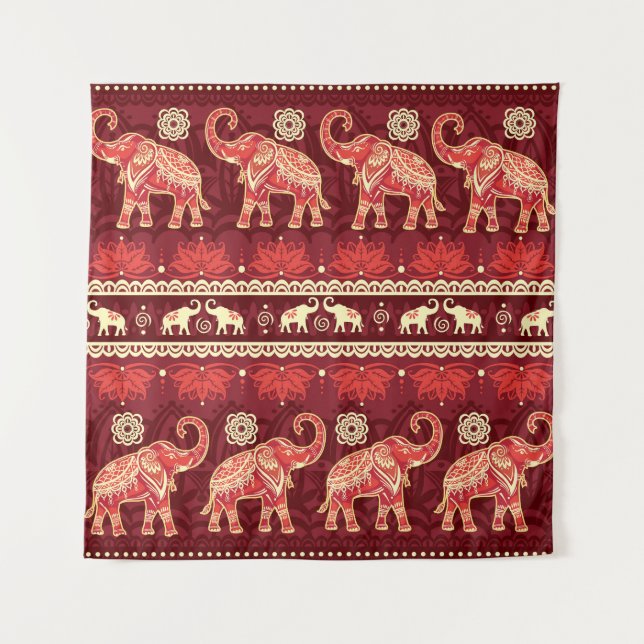Elephants March: Playful Seamless Pattern. Tapestry (Front)