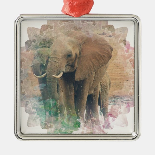 Elephants Metal Tree Decoration (Front)