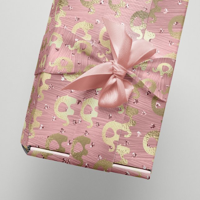 Elephants Metalli Hearts Gold Pink Rose Baby Girl Wrapping Paper (Elephants Metalli Hearts Gold Pink Rose Baby Girl Wrapping Paper)