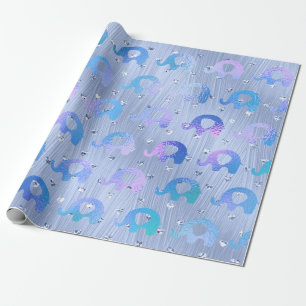 Elephants Metallic Rose Gold Blue Purple Pink Wrapping Paper