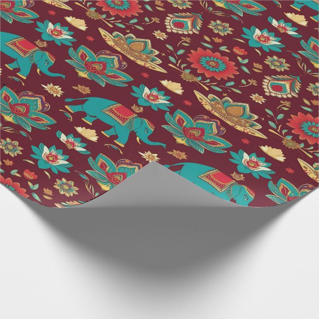 Elephants of Celebration – Diwali Reverie Wrapping Paper (Corner)