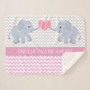Elephants on Chevron Sherpa Blanket