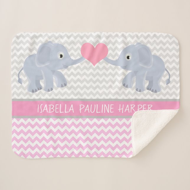Elephants on Chevron Sherpa Blanket (Front (Horizontal))