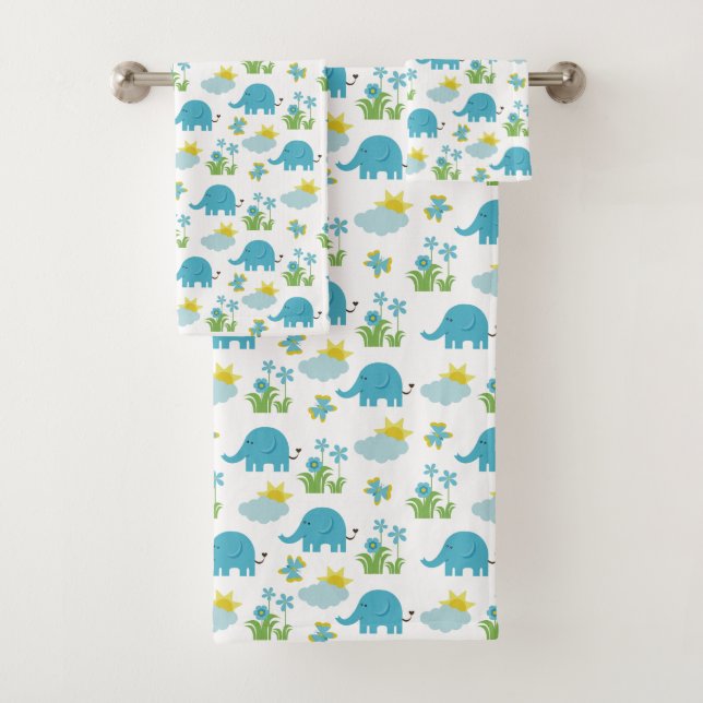 Elephants Pattern towel set (Insitu)