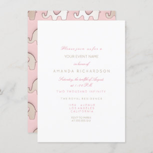 Elephants Pink Birthday Baby Shower Ivory White Invitation
