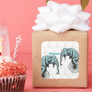 Elephants Plus Bikes Equal YIKES! Square Sticker