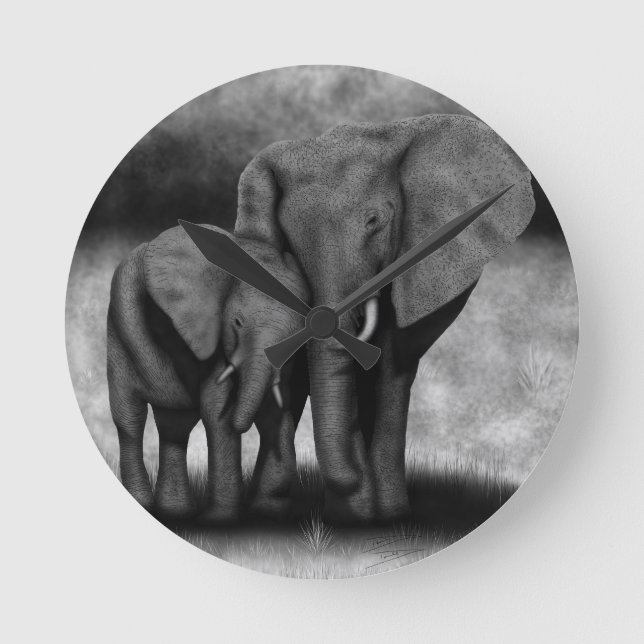 Elephants Round Clock (Front)