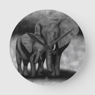 Elephants Round Clock