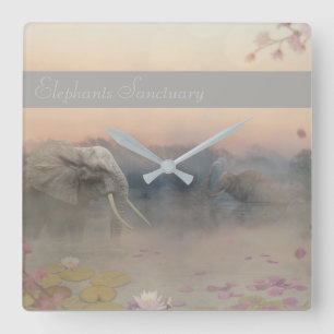Elephants sanctuary square wall clock
