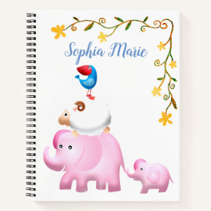 Elephants, Sheep & Bird Animal Tower Notebook