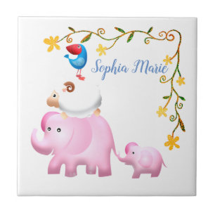 Elephants, Sheep & Bird Animal Tower Tile