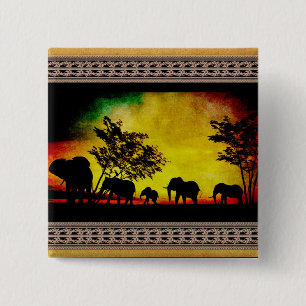 Elephants Sunset 15 Cm Square Badge