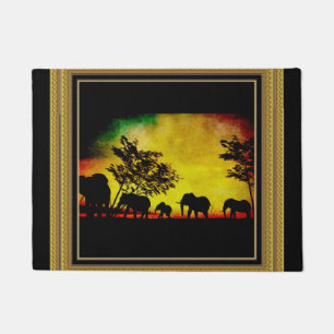 Elephants Sunset Door Mat
