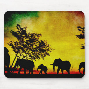 Elephants Sunset Mouse Pad