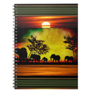 Elephants Sunset Notebook