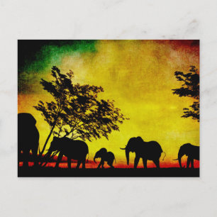 Elephants Sunset Postcard