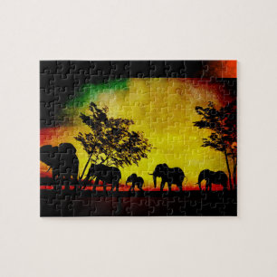 Elephants Sunset Puzzle