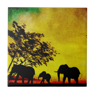 Elephants Sunset Tile