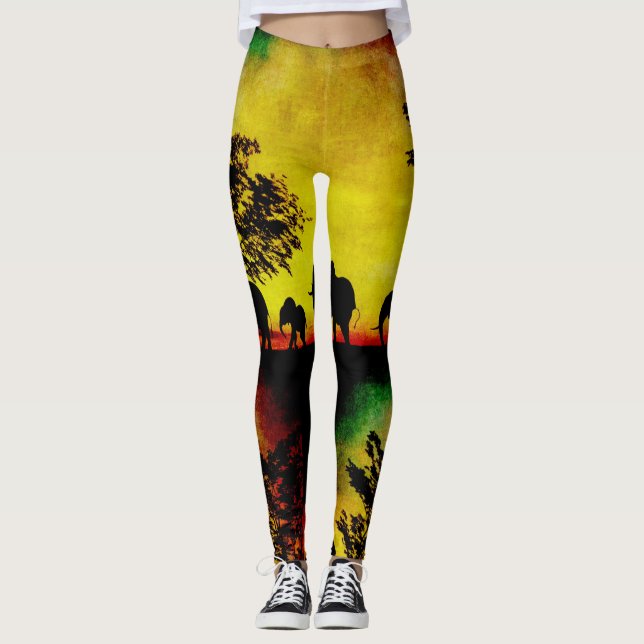 Elephants Sunset Women's Leggings (Front)
