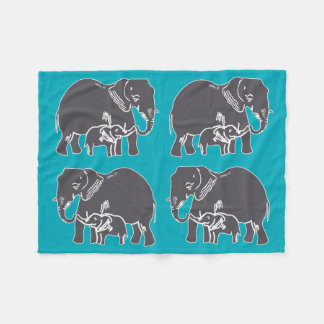 Elephants Teal Fleece Blanket