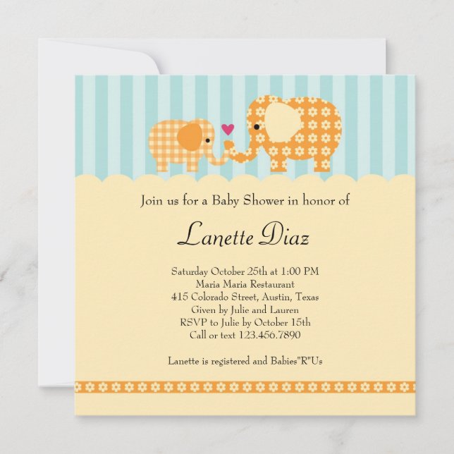 Elephants Unisex Baby Shower Invitation (Front)