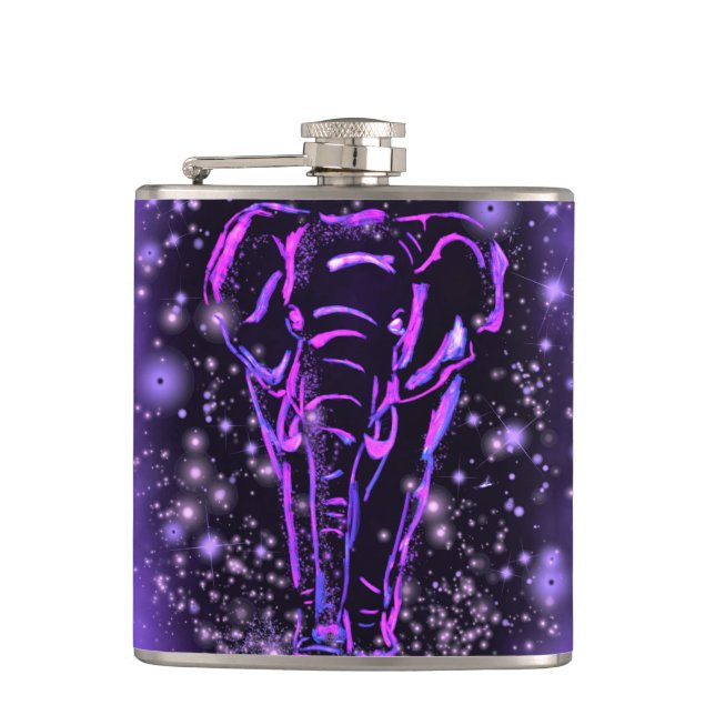 Elephants Walking At Starry Night Flask Gift (Front)