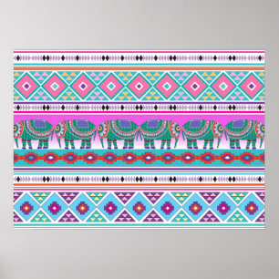 Elephants with Aztec Pattern Beautiful Poster