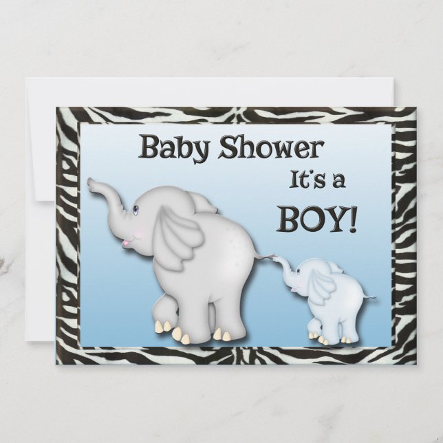 Elephants Zebra Print Baby Boy Shower Invitation (Front)