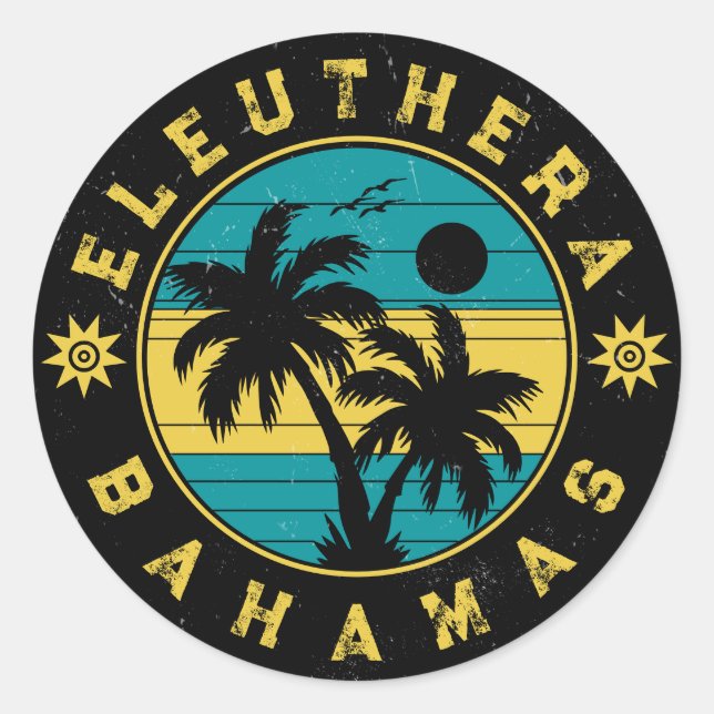 Eleuthera Island Bahamas Palm Tree Souvenirs Classic Round Sticker (Front)