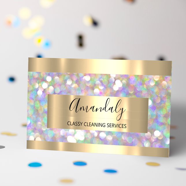 Elevate Your Brand with Gold Glitter Cleaning  Business Card (Cleaning Services Maid House Keeping Gold Glitter Business Card)