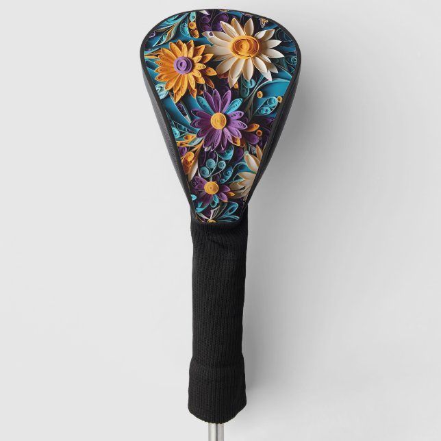 Elevate Your Golf Experience: Colourful Floral Art Golf Head Cover (Front)