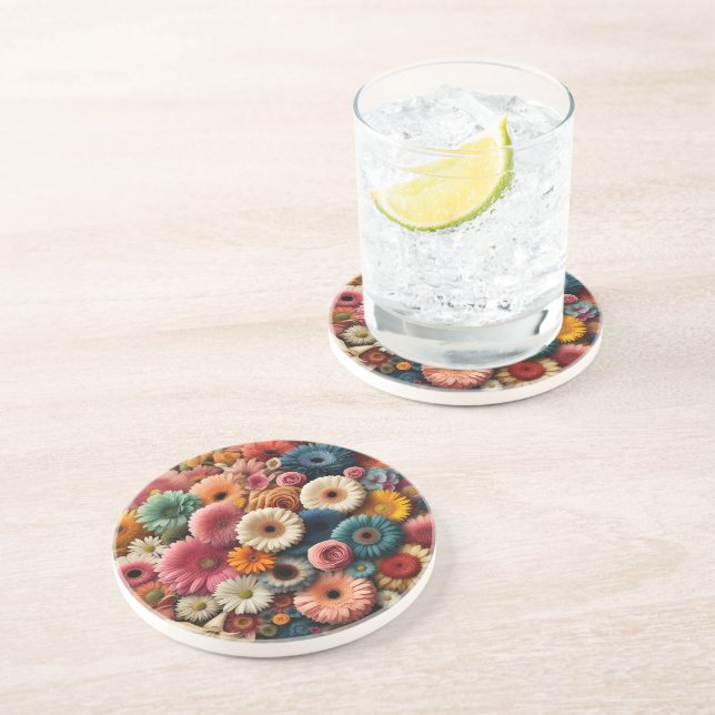 Elevate Your Space Colourful Gerbera Daisy Floral  Coaster (Side)