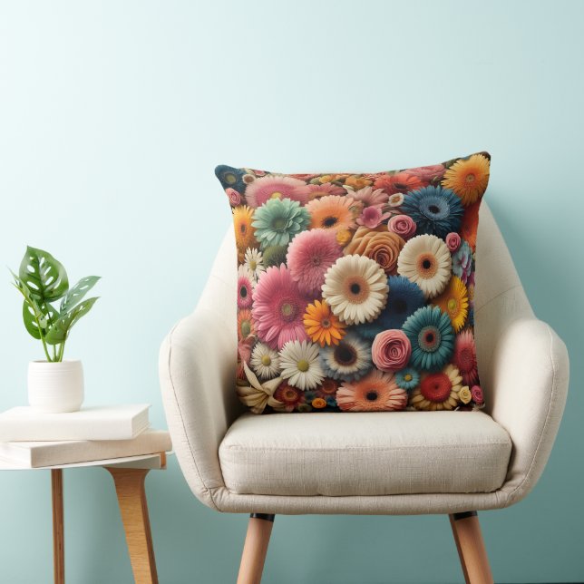 Elevate Your Space Colourful Gerbera Daisy Floral  Cushion (Chair)