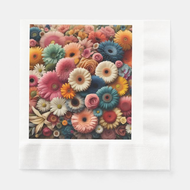 Elevate Your Space Colourful Gerbera Daisy Floral  Napkin (Front)