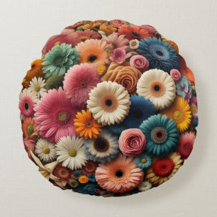 Elevate Your Space Colourful Gerbera Daisy Floral Round Cushion