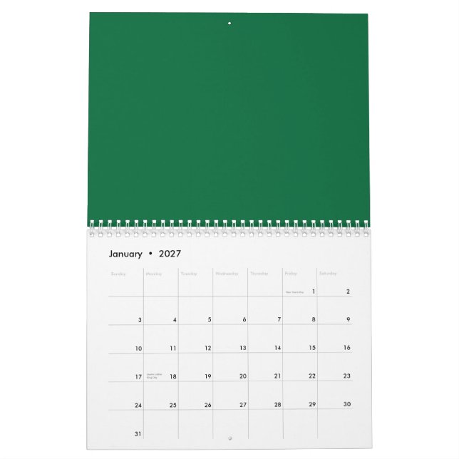 Elevate your Web Design with a Green Background Calendar (Jan 2027)