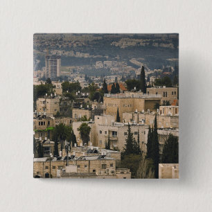 Elevated city view from Jerusalem YMCA tower 15 Cm Square Badge