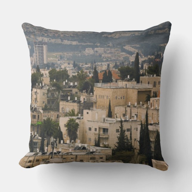 Elevated city view from Jerusalem YMCA tower Cushion (Front)