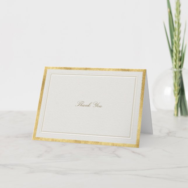 Elevated Gold Ecru Modern Classic Formal Wedding Thank You Card (Front)