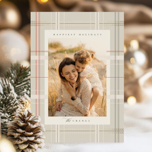 Elevated Plaid Cosy Cabin Beige Forest Green Holiday Card