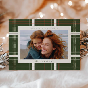 Elevated Plaid Cosy Cabin Forest Beige and Green Holiday Card