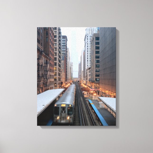 Elevated rail in downtown Chicago over Wabash Canvas Print (Front)