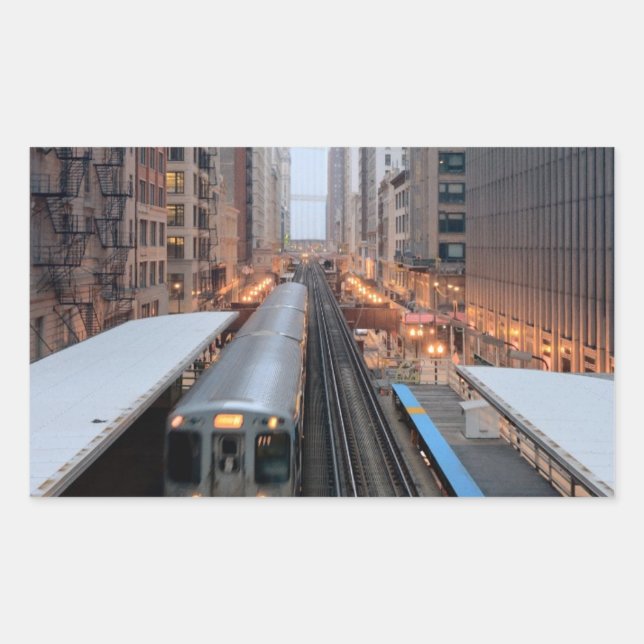 Elevated rail in downtown Chicago over Wabash Rectangular Sticker (Front)